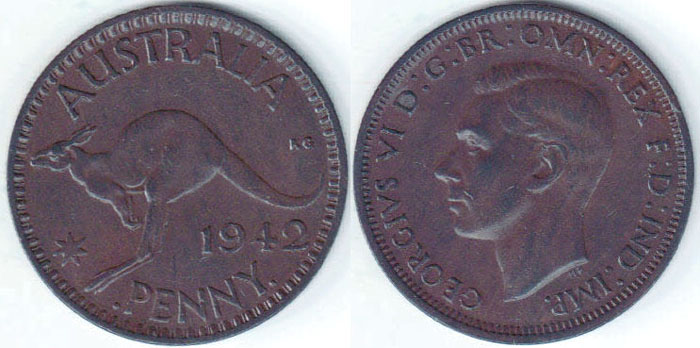 1942 I Australia Penny (w/o mint mark) VF A002920